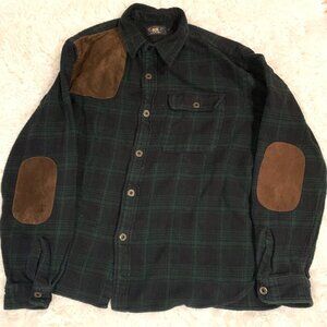 RRL Ralph Lauren Flannel Shirt XL Checkered Stripe Green Western Shirt Double RL